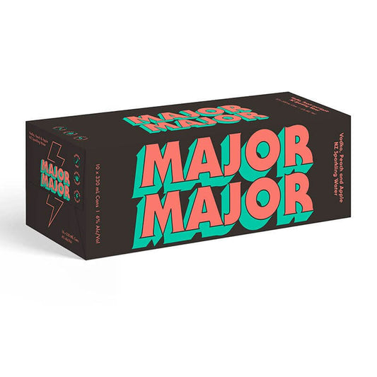 Major Major Vodka Peach & Apple 6% 10 Pack 330ml Cans - Thirsty Liquor Tauranga